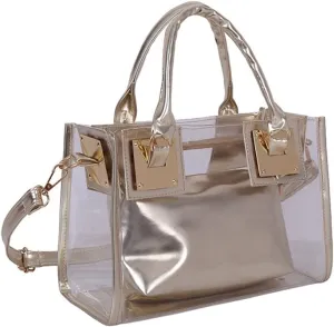 Women Fashion 2Pcs Clear Tote Handbag Transparent PVC Summer Jelly Bag Cute Shoulder Crossbody Bag