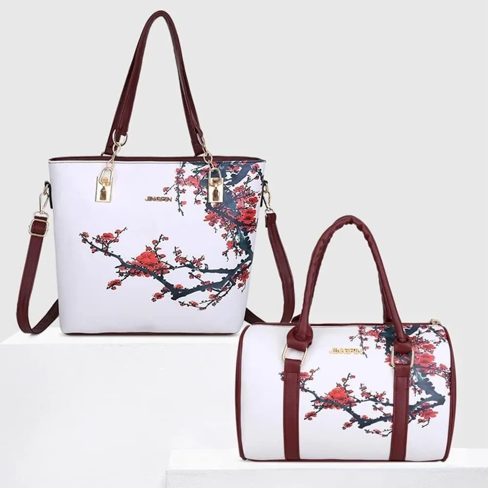 Women Handbags Floral Print 6PCS Handbag and Purse Set Leather Shoulder Tote Work Satchel Crossbody Bags