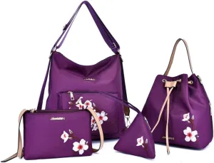 Women Handbags Sets Nylon Purses Floral Print Tote Bag Bucket bags Shoulder Crossbody Bag Backpack Coin Wallet 4 Pcs