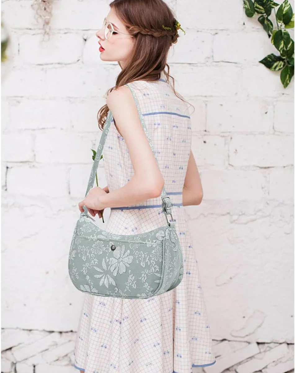 Women Shoulder Handbags Trendy Small Crossbody Bags Prints Hobo Bags with Zipper Crescent Purse For Ladies