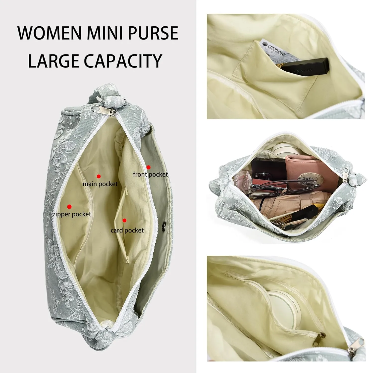 Women Shoulder Handbags Trendy Small Crossbody Bags Prints Hobo Bags with Zipper Crescent Purse For Ladies