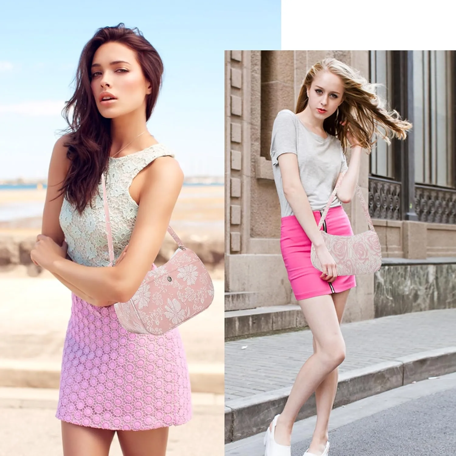 Women Shoulder Handbags Trendy Small Crossbody Bags Prints Hobo Bags with Zipper Crescent Purse For Ladies