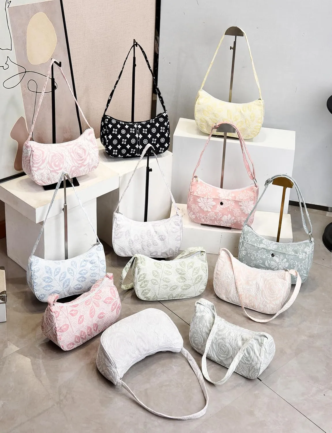 Women Shoulder Handbags Trendy Small Crossbody Bags Prints Hobo Bags with Zipper Crescent Purse For Ladies