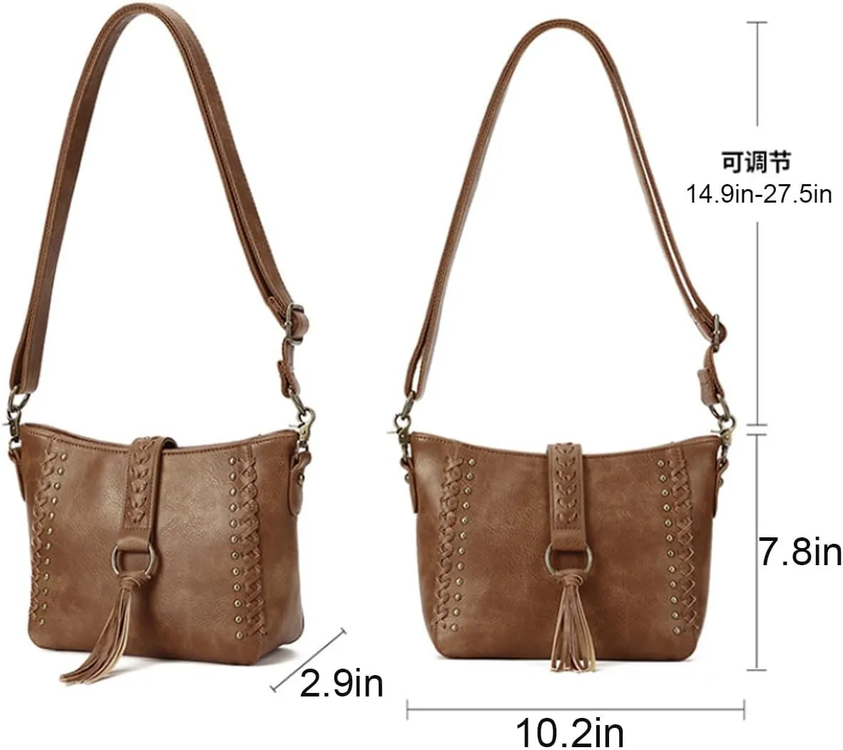 Women Tassel Zipper Crossbody Bag Braided Shoulder Bags Purse Fashion Travel Bag Satchel Adjustable Shoulder Strap
