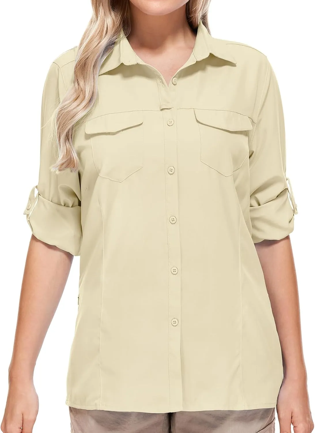 Women UPF 50  Sun Protection Safari Shirts Quick Dry Lightweight Outdoor Fishing Hiking Travel Shirts with Zipper Pockets
