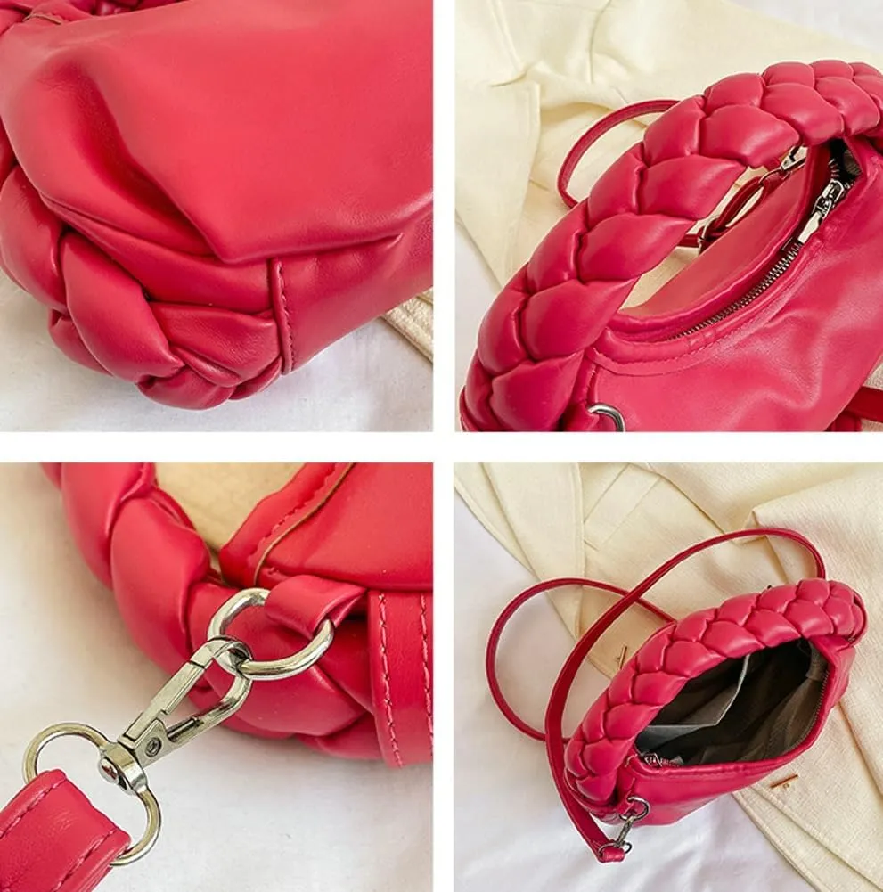 Womens Cloud Handbag Purse Trendy Tote Vegan Leather Hobo Shoulder Bag Woven Handle Cute Crossbody Bags