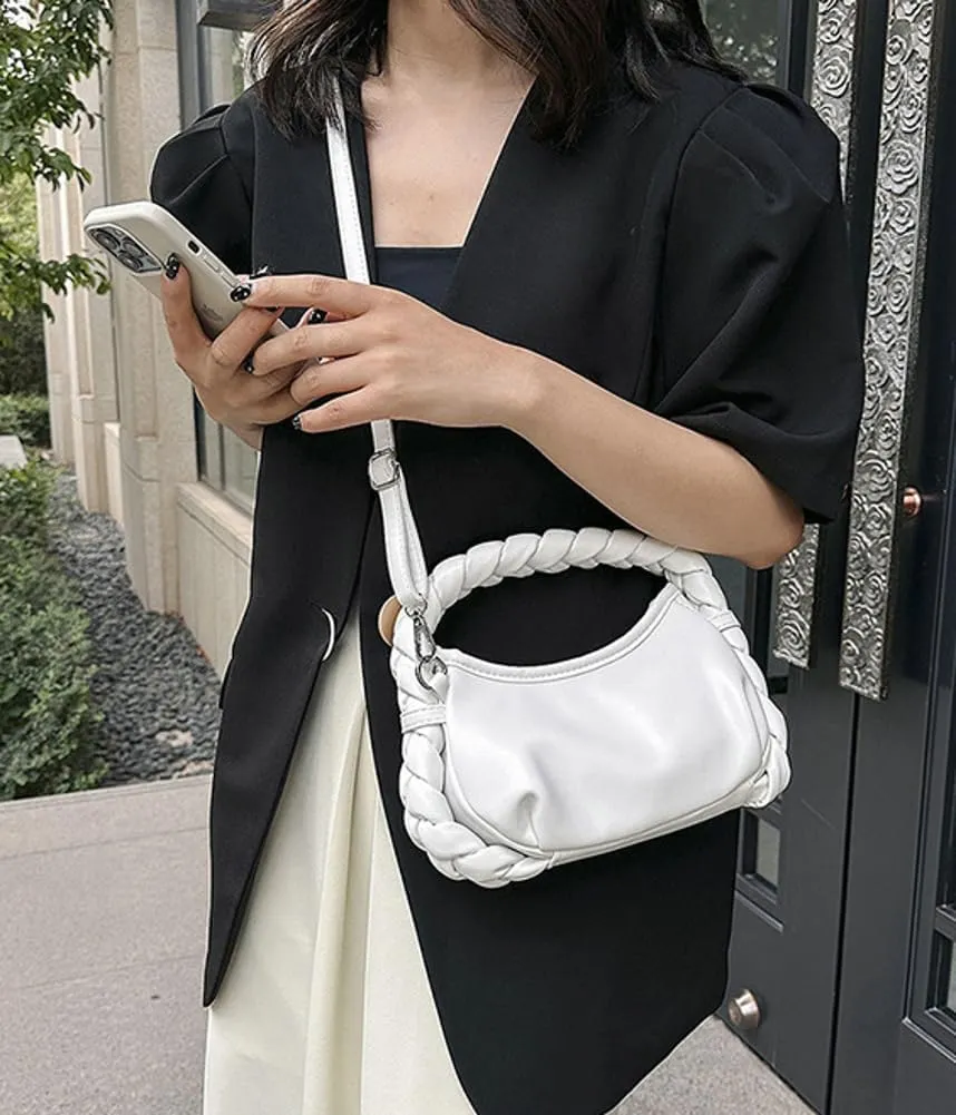 Womens Cloud Handbag Purse Trendy Tote Vegan Leather Hobo Shoulder Bag Woven Handle Cute Crossbody Bags