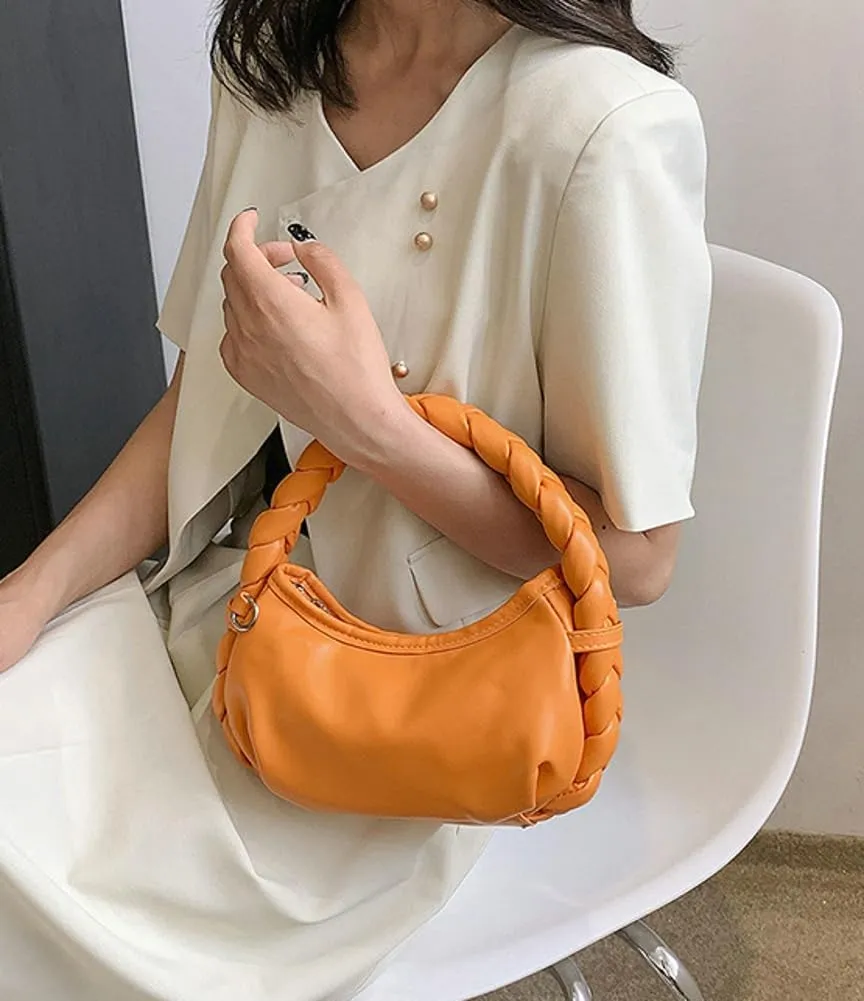 Womens Cloud Handbag Purse Trendy Tote Vegan Leather Hobo Shoulder Bag Woven Handle Cute Crossbody Bags