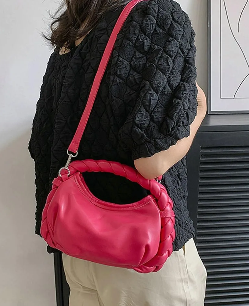 Womens Cloud Handbag Purse Trendy Tote Vegan Leather Hobo Shoulder Bag Woven Handle Cute Crossbody Bags