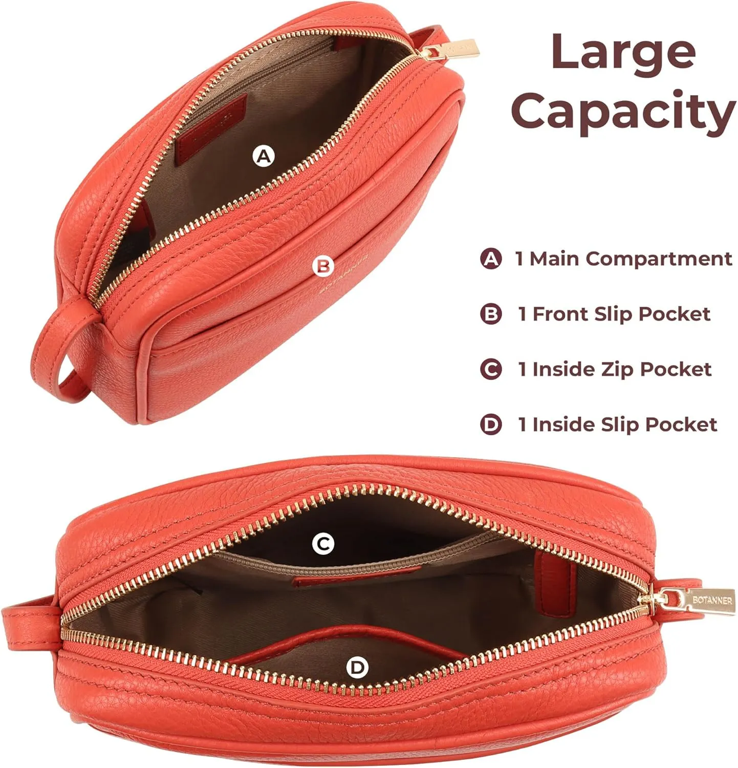 Women's Elegant Genuine Leather Crossbody Bag - Versatile Design, Adjustable Strap, Top Zip Closer, Light & Chic