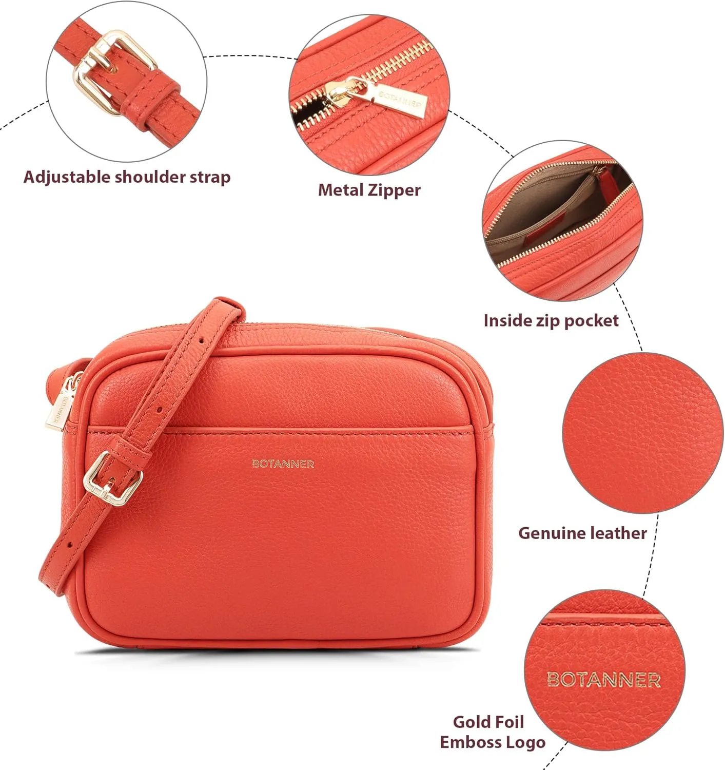 Women's Elegant Genuine Leather Crossbody Bag - Versatile Design, Adjustable Strap, Top Zip Closer, Light & Chic