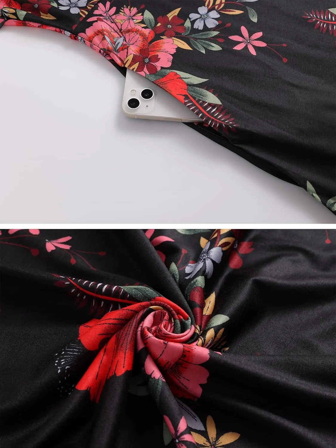 Women's Elegant Vintage 50s Office Casual Floral Print Work Party A-Line Swing Dress with Pockets 162