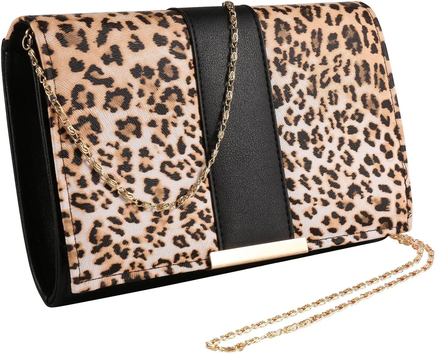 Women's Faux Snake Skin Envelope Evening Clutch Crossbody Bag with Chain Strap