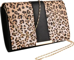 Women's Faux Snake Skin Envelope Evening Clutch Crossbody Bag with Chain Strap