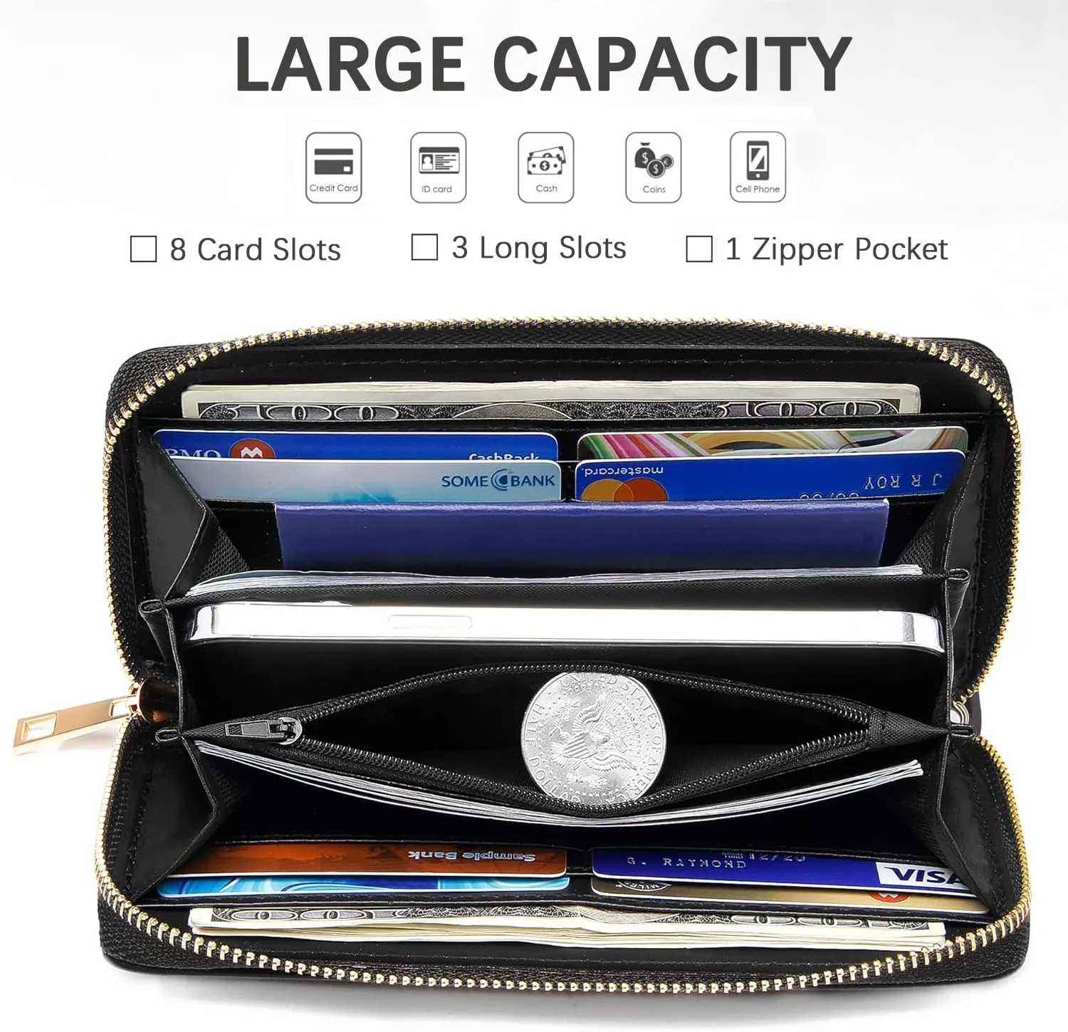 Women's Retro Animal Print Wallet, Beige, Faux Leather, Slim, Compact, 8 Card Slots, Zipper Closure