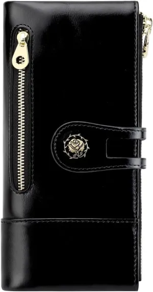 Women's RFID Blocking Wallet Soft Leather Clutch Money Ladies Purse Slim Card Holder Organizer Zip Pocket (3013-Black)
