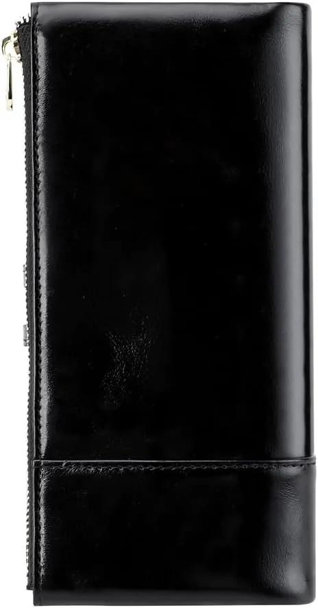 Women's RFID Blocking Wallet Soft Leather Clutch Money Ladies Purse Slim Card Holder Organizer Zip Pocket (3013-Black)