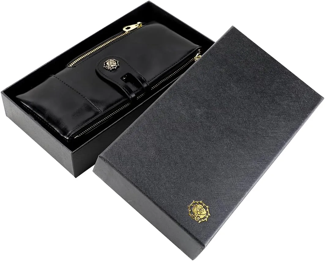 Women's RFID Blocking Wallet Soft Leather Clutch Money Ladies Purse Slim Card Holder Organizer Zip Pocket (3013-Black)