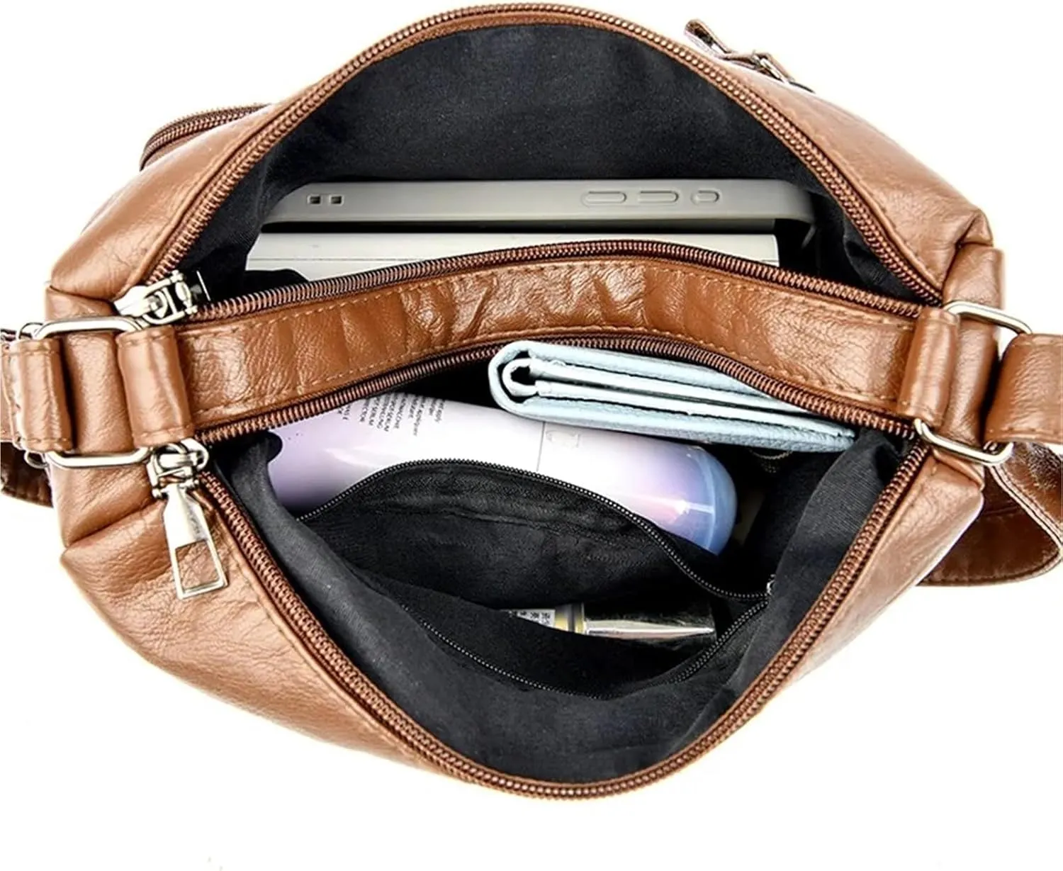 Women’s Soft Washed Leather Crossbody Bag – Fashionable Shoulder Bag, Middle-aged Mother’s Handbag(Off-white)