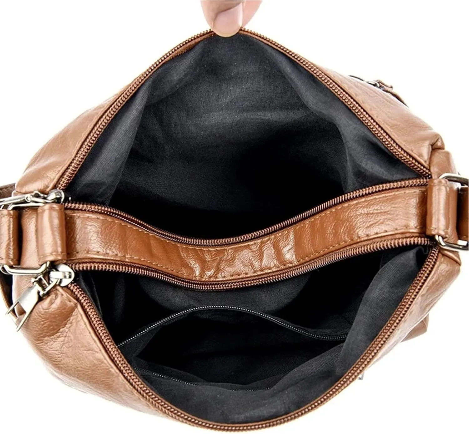 Women’s Soft Washed Leather Crossbody Bag – Fashionable Shoulder Bag, Middle-aged Mother’s Handbag(Off-white)