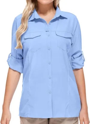 Women's Sun Protection Fishing Shirts Long Sleeve Travel Work Shirts for Men UPF50  Safari Shirts with Zipper Pockets