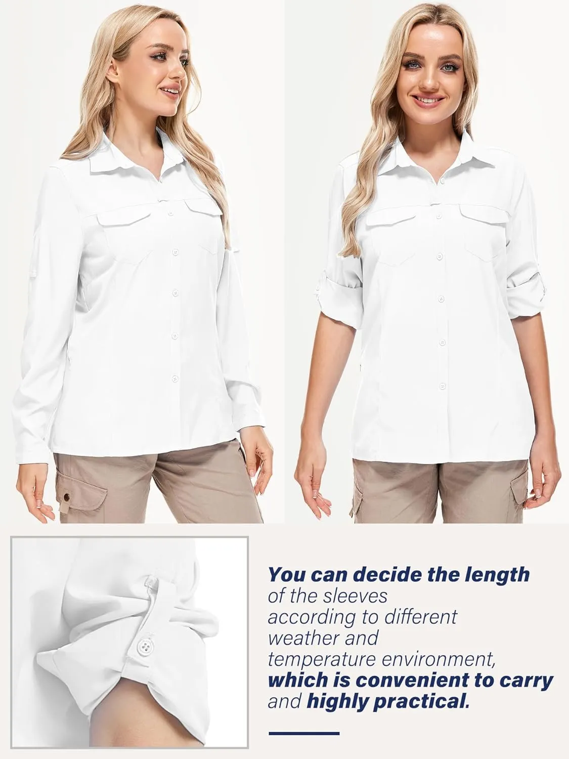 Women's Sun Protection Fishing Shirts Long Sleeve Travel Work Shirts for Men UPF50  Safari Shirts with Zipper Pockets