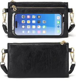 Women's Wallets Leather Small Crossbody Bag Wristlet Clutch Purse Slim Ladies Phone Bags with Shoulder Wrist Straps