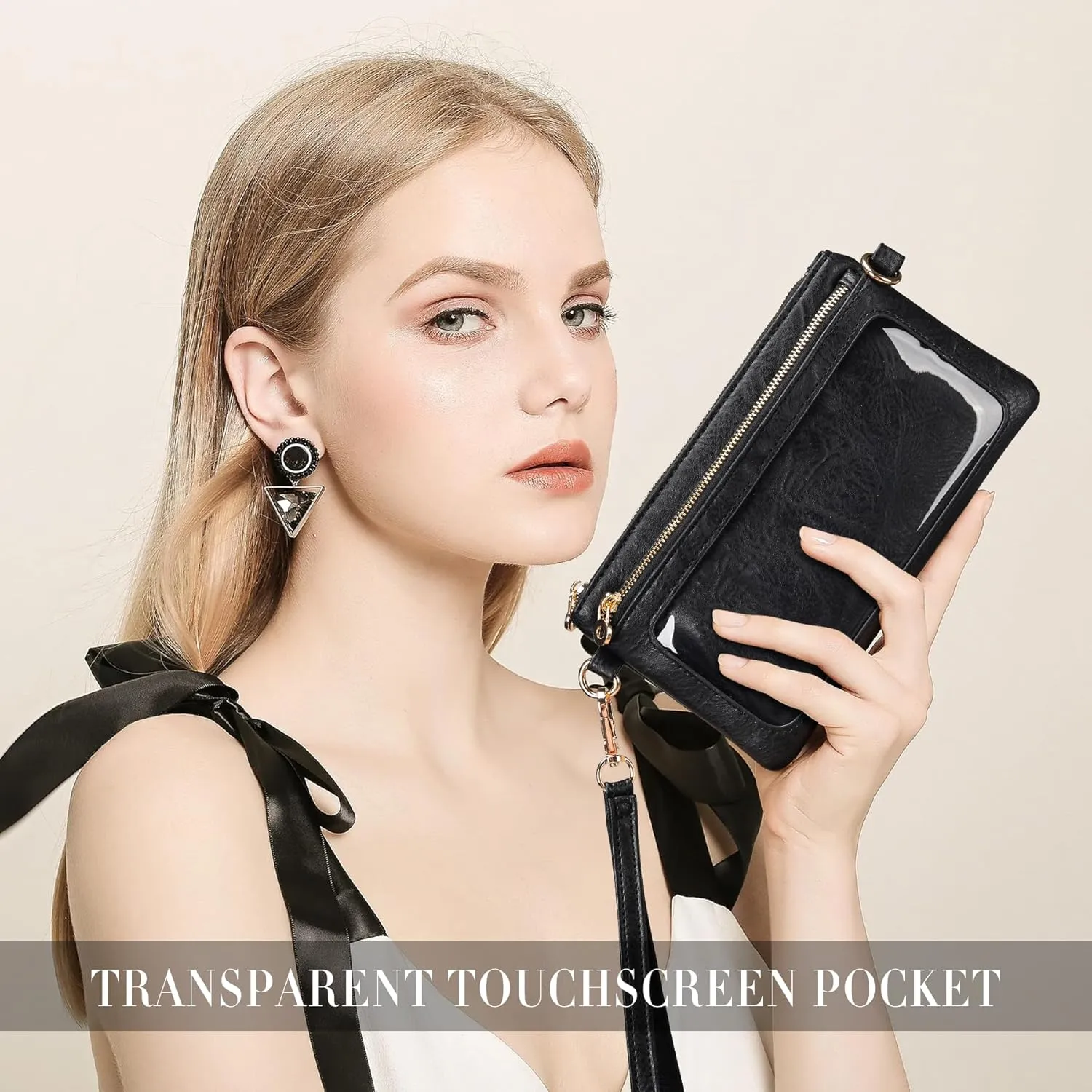 Women's Wallets Leather Small Crossbody Bag Wristlet Clutch Purse Slim Ladies Phone Bags with Shoulder Wrist Straps