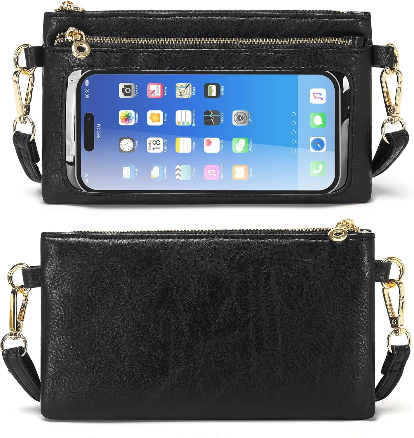 Women's Wallets Leather Small Crossbody Bag Wristlet Clutch Purse Slim Ladies Phone Bags with Shoulder Wrist Straps