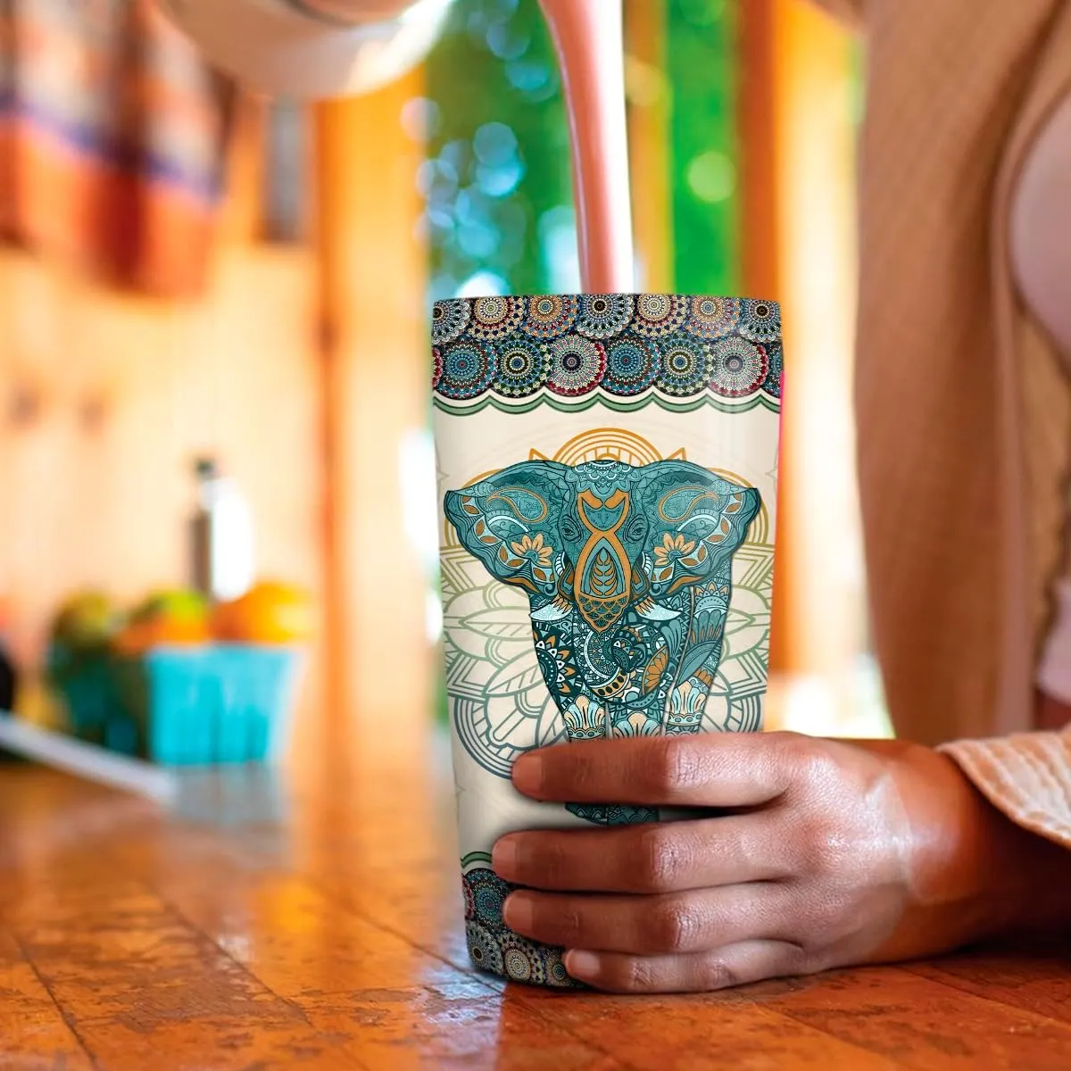 wowcugi Elephant Tumbler 20oz Mandala Style Coffee Travel Mug Stainless Steel Insulated Tumblers Gift for Women, Girls, Mothers Day, Birthday, Christmas