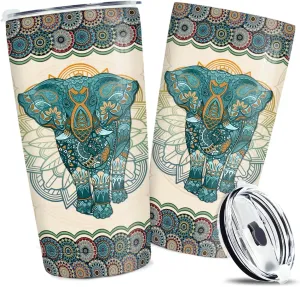 wowcugi Elephant Tumbler 20oz Mandala Style Coffee Travel Mug Stainless Steel Insulated Tumblers Gift for Women, Girls, Mothers Day, Birthday, Christmas