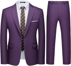 WULFUL Men's 2 Piece Slim Fit Suit Set One Button Blazer Jacket Pants Tuxedo Set for Party, Wedding and Business