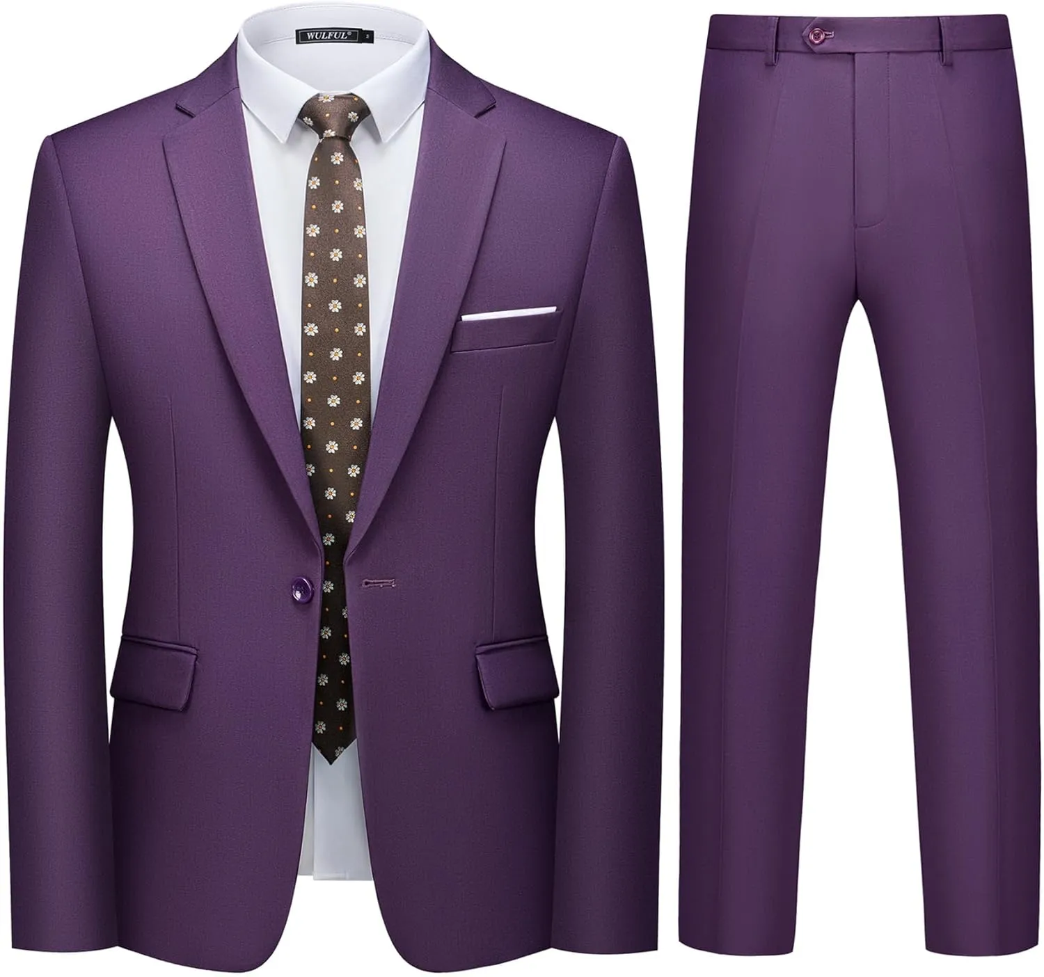 WULFUL Men's 2 Piece Slim Fit Suit Set One Button Blazer Jacket Pants Tuxedo Set for Party, Wedding and Business