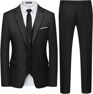 WULFUL Men's 3 Piece Slim Fit Suit Set Two Button Blazer Jacket Vest Pants Tuxedo Set for Party, Wedding and Business
