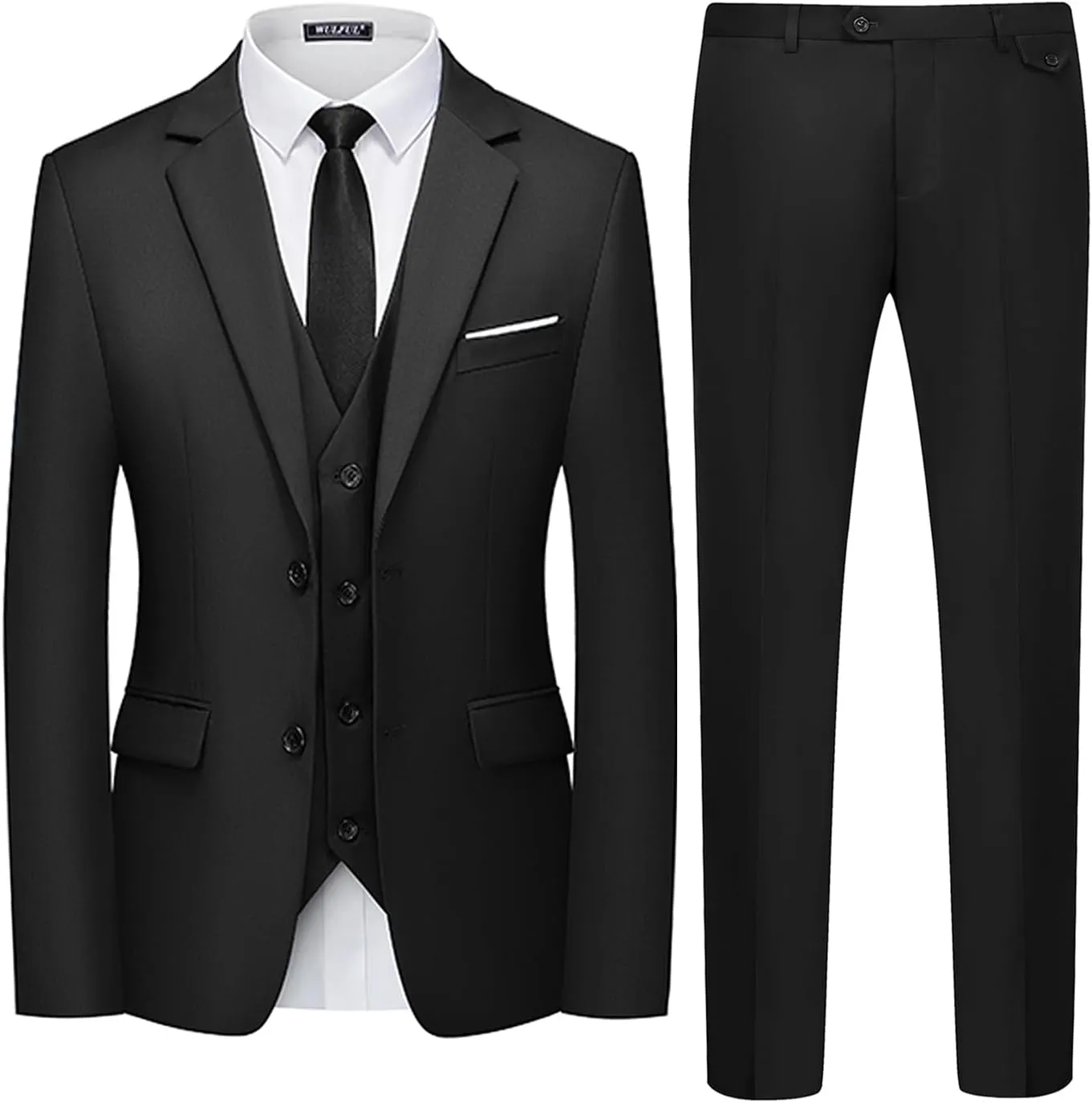 WULFUL Men's 3 Piece Slim Fit Suit Set Two Button Blazer Jacket Vest Pants Tuxedo Set for Party, Wedding and Business