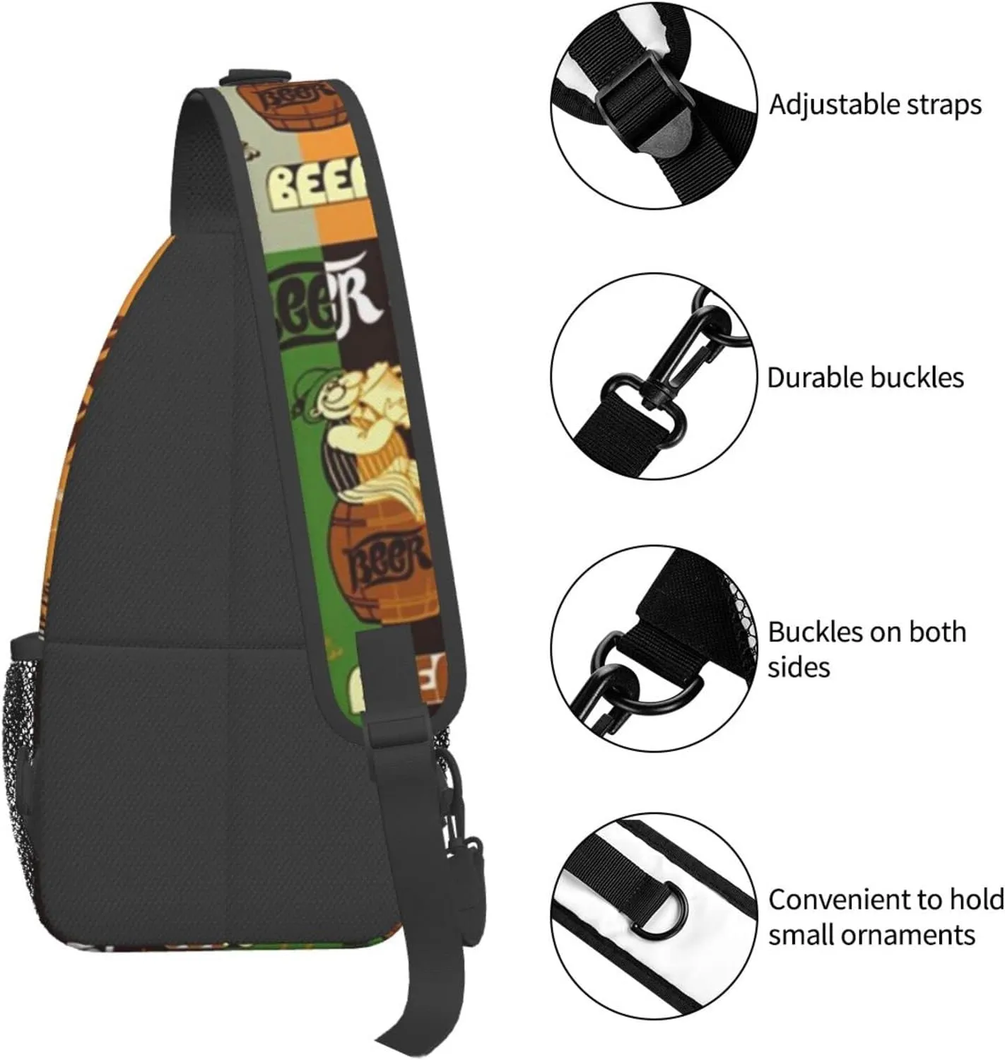 WURTON Beer Print Crossbody Backpack Shoulder Bag Cross Chest Bag For Travel, Hiking Gym Tactical Use