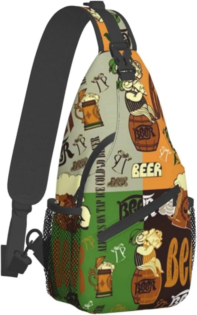 WURTON Beer Print Crossbody Backpack Shoulder Bag Cross Chest Bag For Travel, Hiking Gym Tactical Use