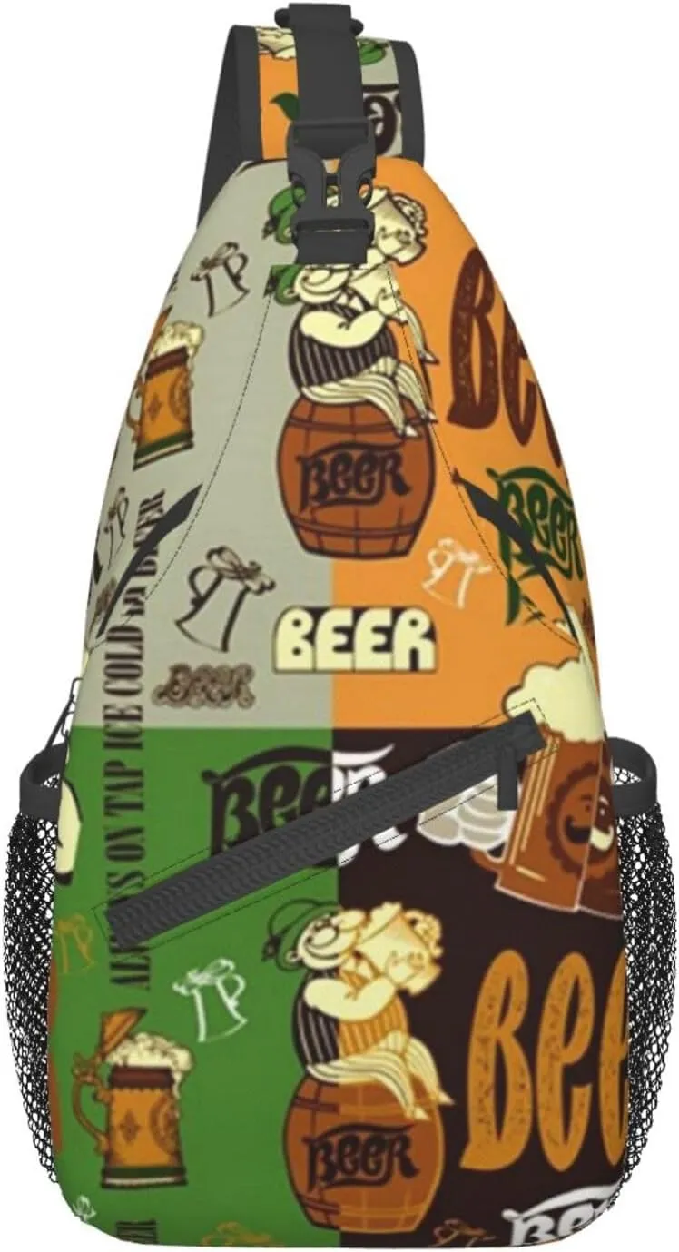 WURTON Beer Print Crossbody Backpack Shoulder Bag Cross Chest Bag For Travel, Hiking Gym Tactical Use