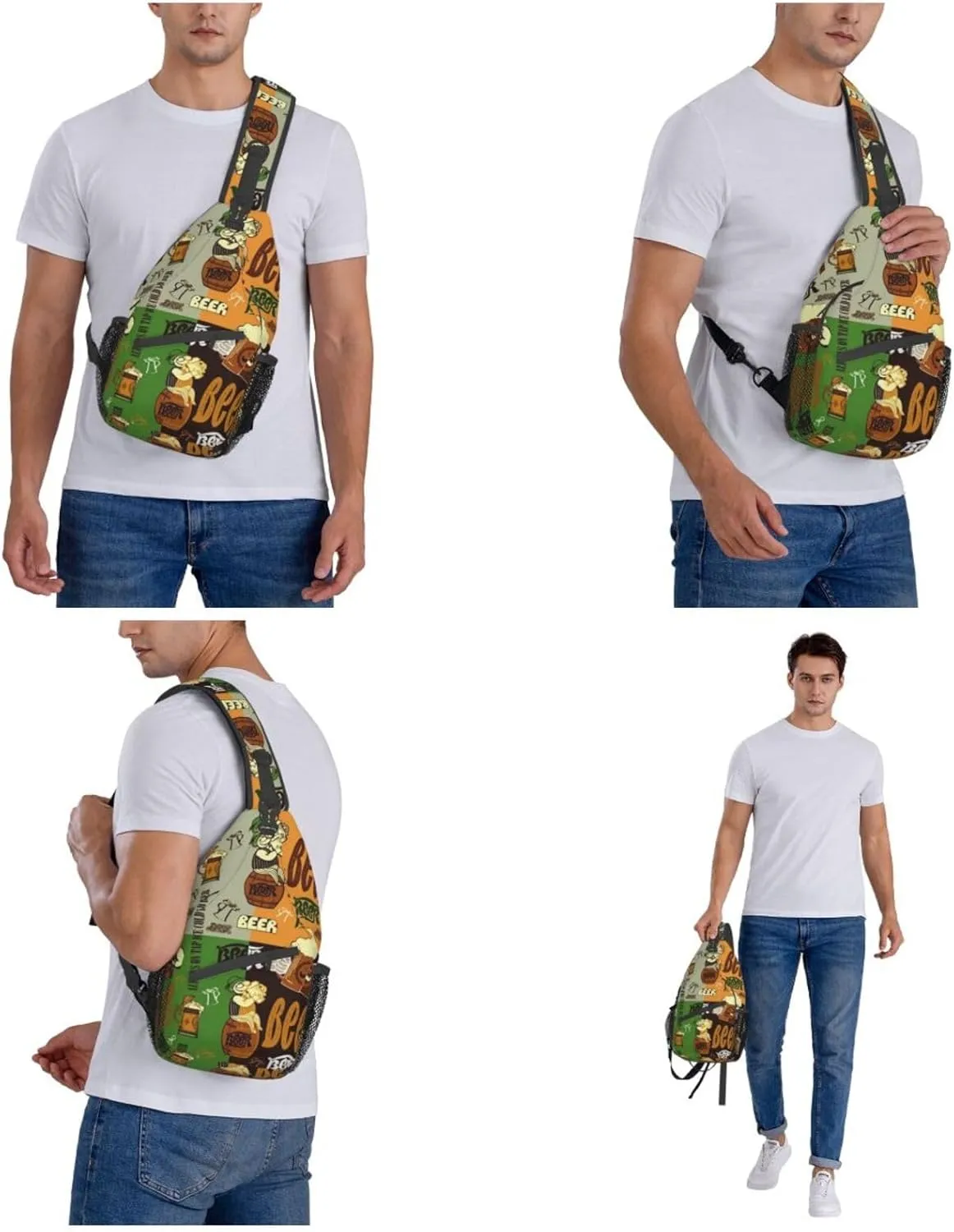WURTON Beer Print Crossbody Backpack Shoulder Bag Cross Chest Bag For Travel, Hiking Gym Tactical Use