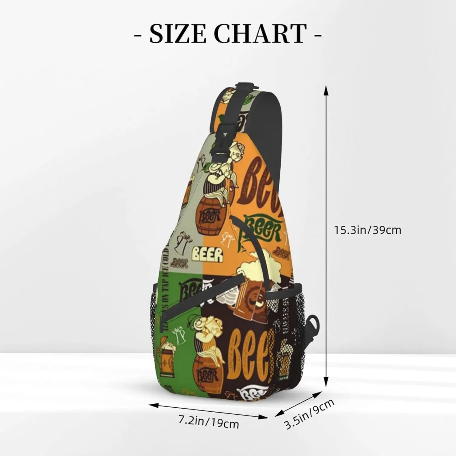 WURTON Beer Print Crossbody Backpack Shoulder Bag Cross Chest Bag For Travel, Hiking Gym Tactical Use