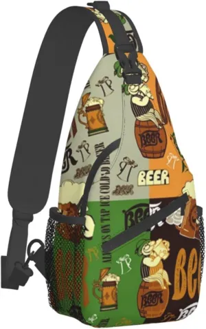 WURTON Beer Print Crossbody Backpack Shoulder Bag Cross Chest Bag For Travel, Hiking Gym Tactical Use
