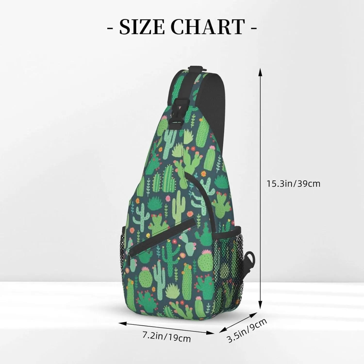 WURTON Cute Cactus Seamless Illustration Print Crossbody Backpack Shoulder Bag Cross Chest Bag For Travel, Hiking Gym Tactical Use