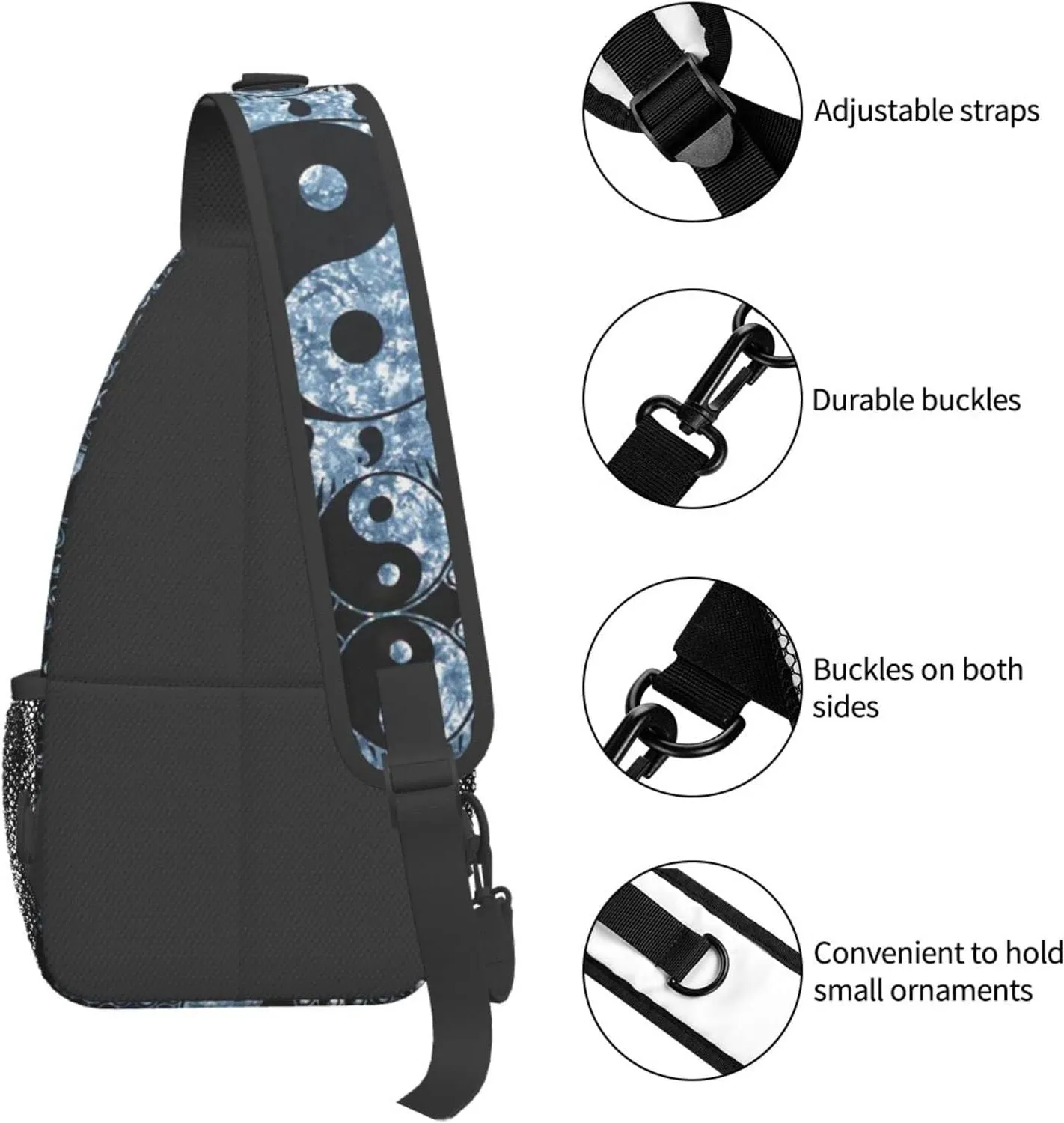 WURTON Ying Yang Diagram Print Crossbody Backpack Shoulder Bag Cross Chest Bag For Travel, Hiking Gym Tactical Use