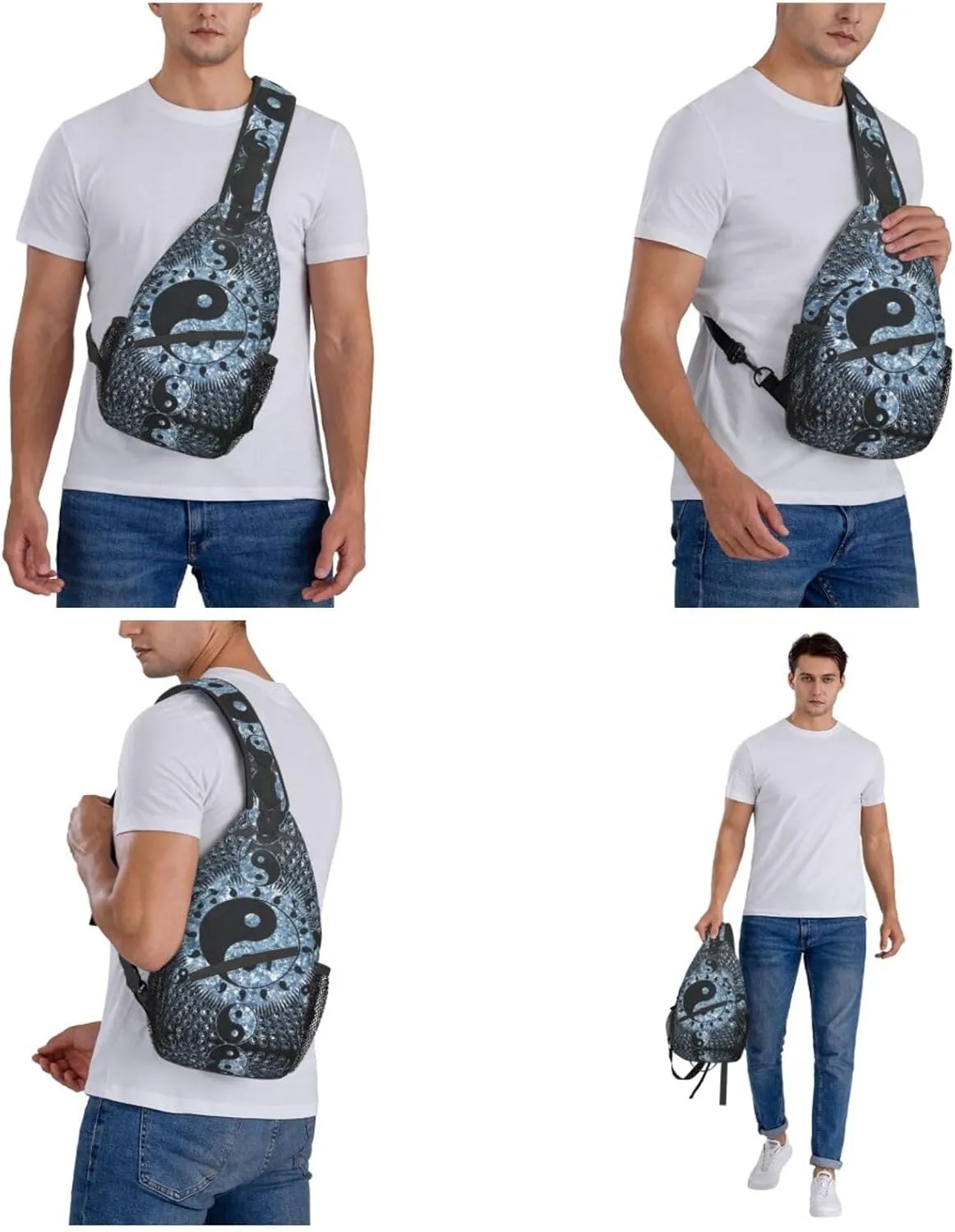 WURTON Ying Yang Diagram Print Crossbody Backpack Shoulder Bag Cross Chest Bag For Travel, Hiking Gym Tactical Use