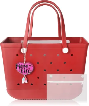 X-Large Beach Rubber Tote Bag with Charms, Women Waterproof Original Handbag for Outdoor Modern Travel Sports
