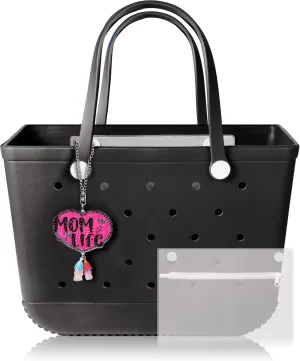 X-Large Beach Rubber Tote Bag with Charms, Women Waterproof Original Handbag for Outdoor Modern Travel Sports