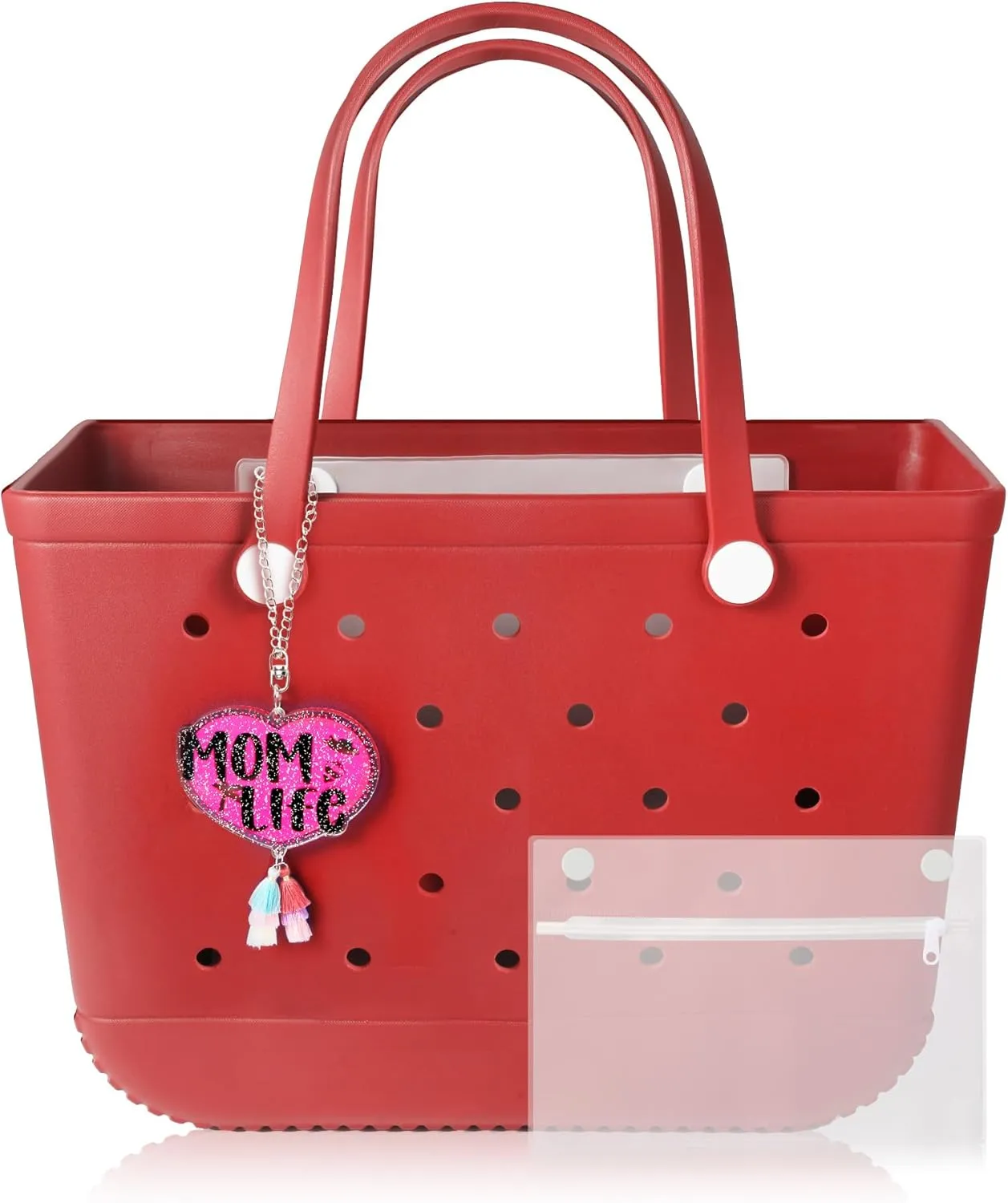 X-Large Beach Rubber Tote Bag with Charms, Women Waterproof Original Handbag for Outdoor Modern Travel Sports