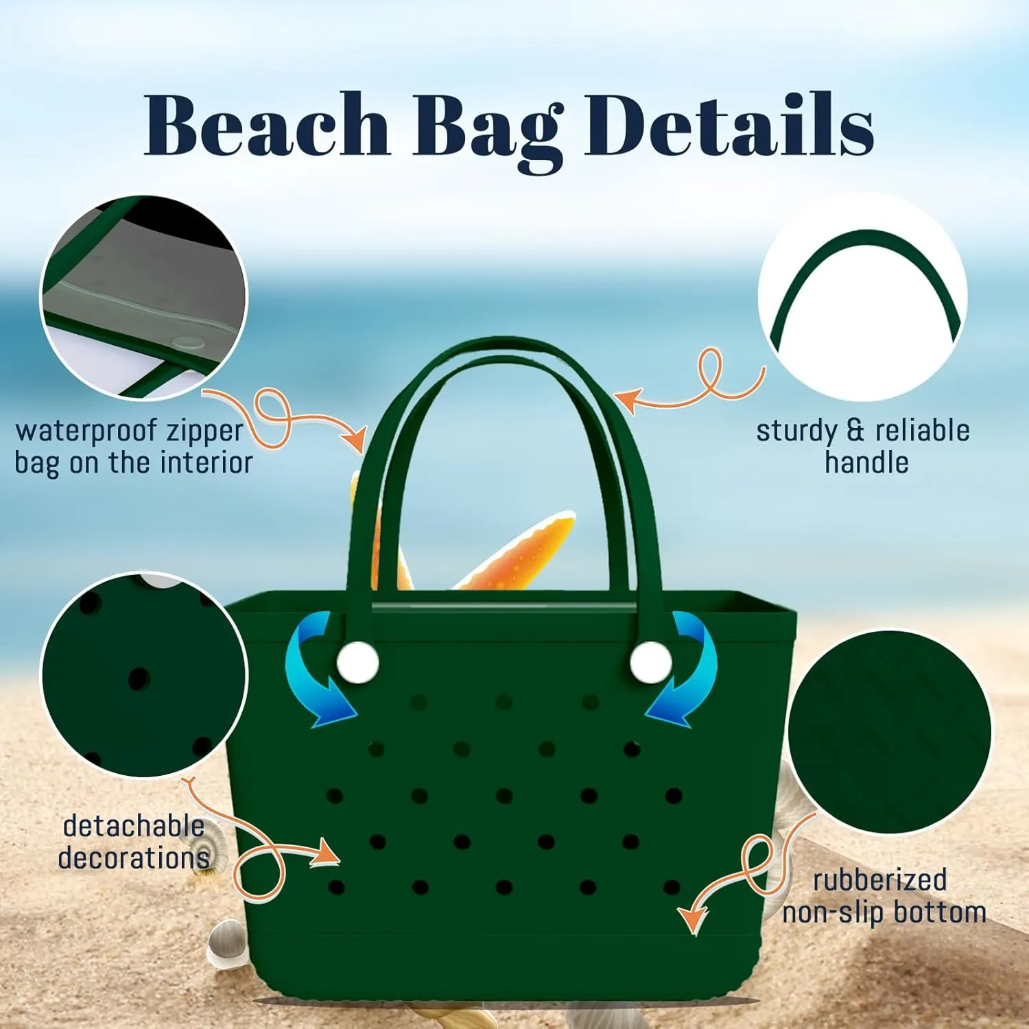 X-Large Rubber Tote Bag Waterproof Beach Washable Handbag Storage Bags Durable Modern Travel SportsTote Bag
