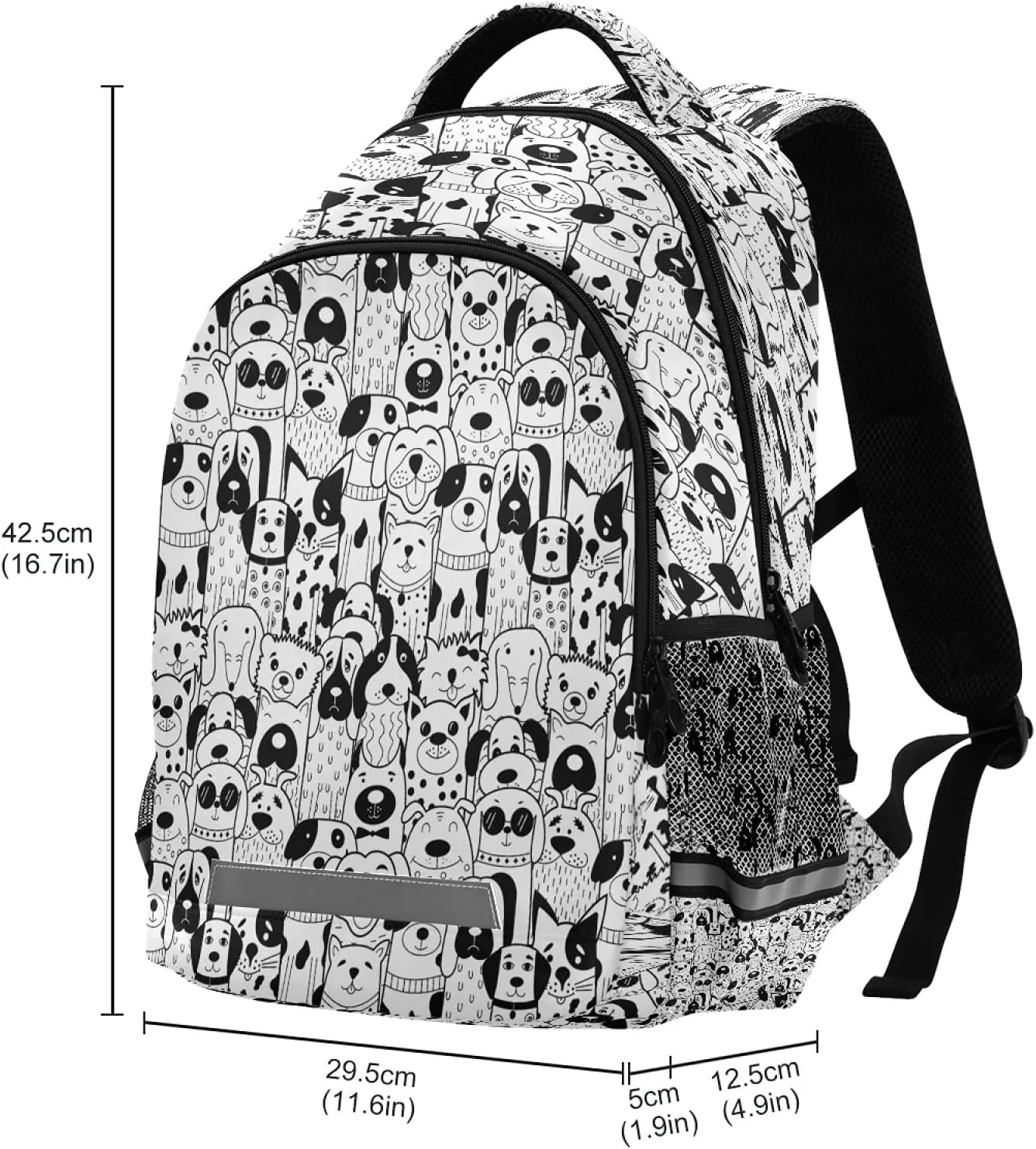 xigua Black White Doodle Dogs Print Travel Backpack for School Water Resistant Bookbag