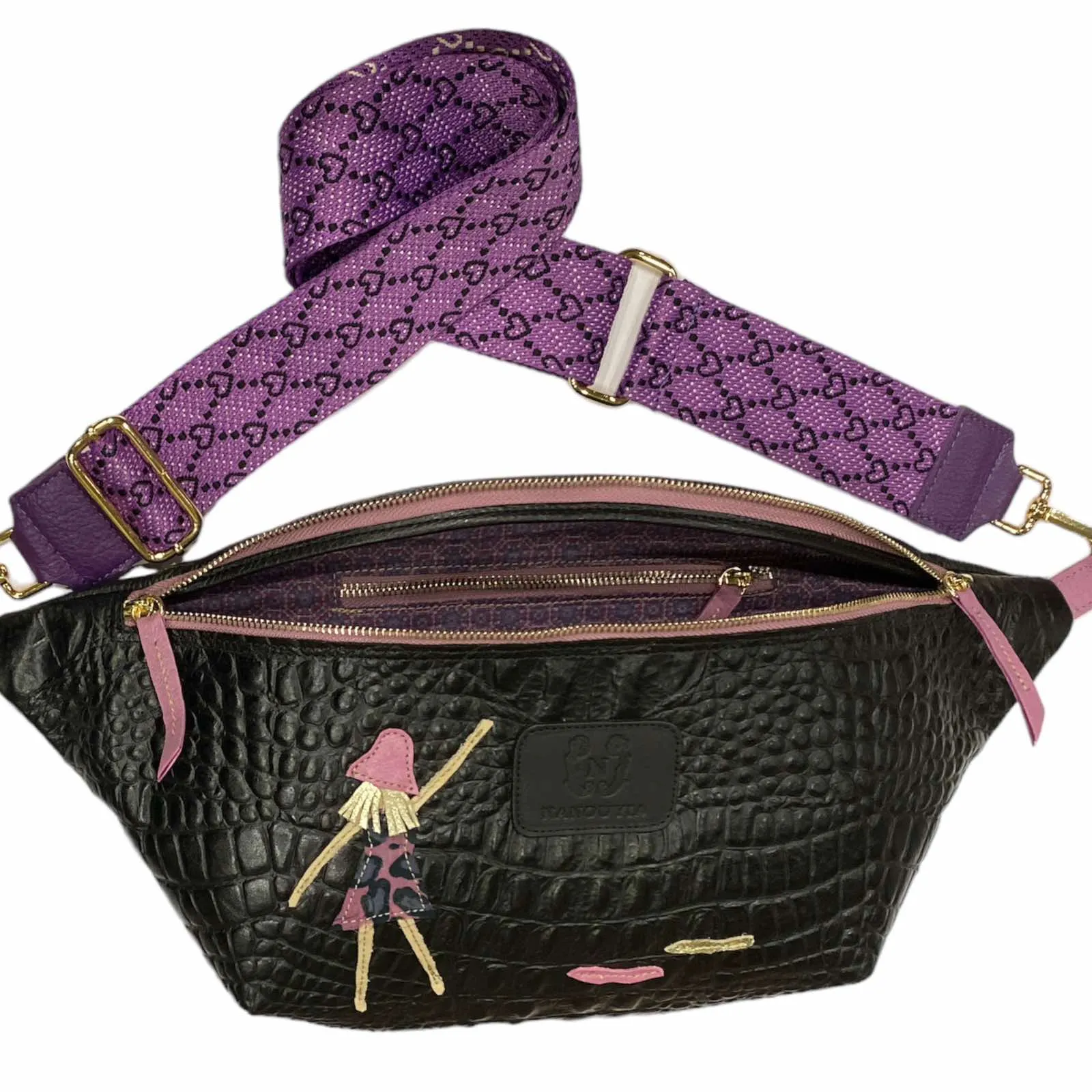 XXL BLACK ART 3D LEATHER STATMENT BELT BAG